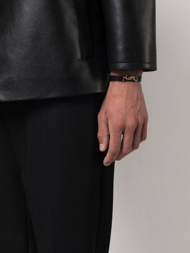 Saint Laurent Monogram Logo Leather Bracelet Black