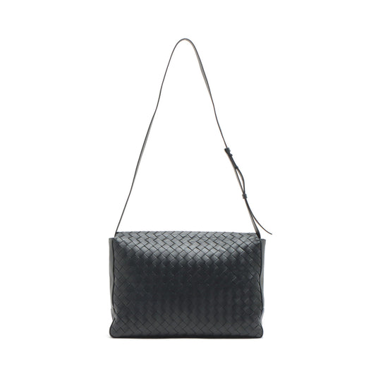 Bottega Veneta  Intrecciato Leather Messenger Bag Black