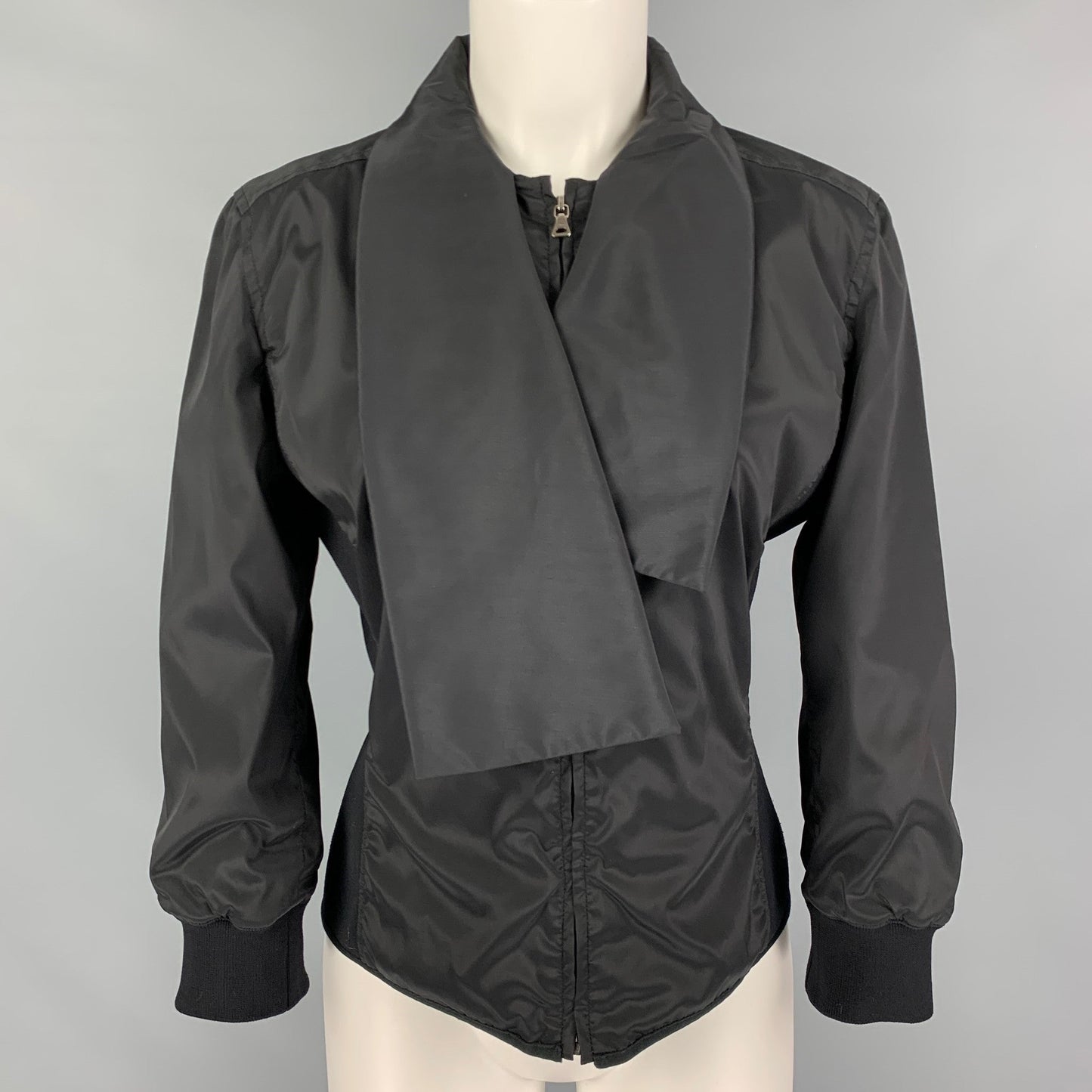 PRADA Size L Black Mixed Fabricd Zip Up Reversible Jacket