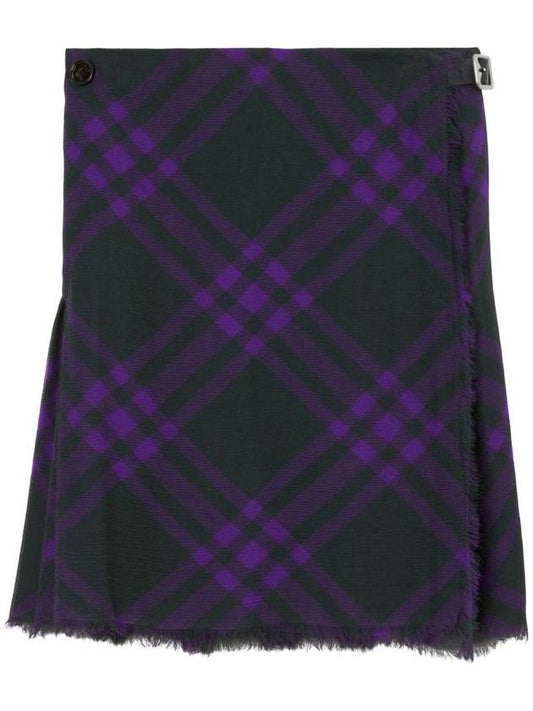 Burberry Check Silk Kilt Pleated A-Line Skirt Royal