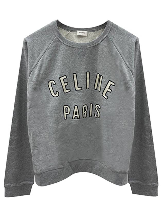 CELINE Paris Loose Cotton Fleece Man To Man Grey Melange