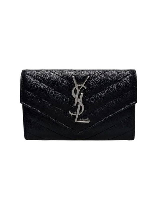 Saint Laurent 414404 Monogram Envelope Silver Logo Card Business Holder