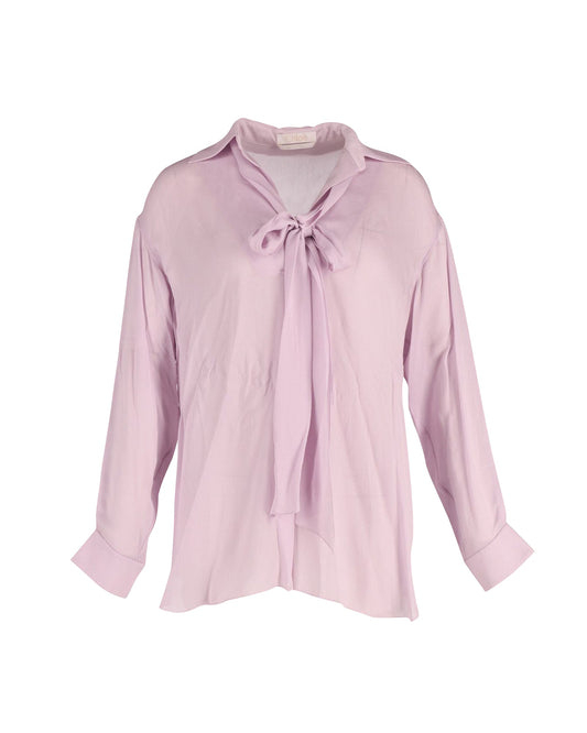Chloe Tie Neck Long Sleeve Blouse in Lilac Viscose