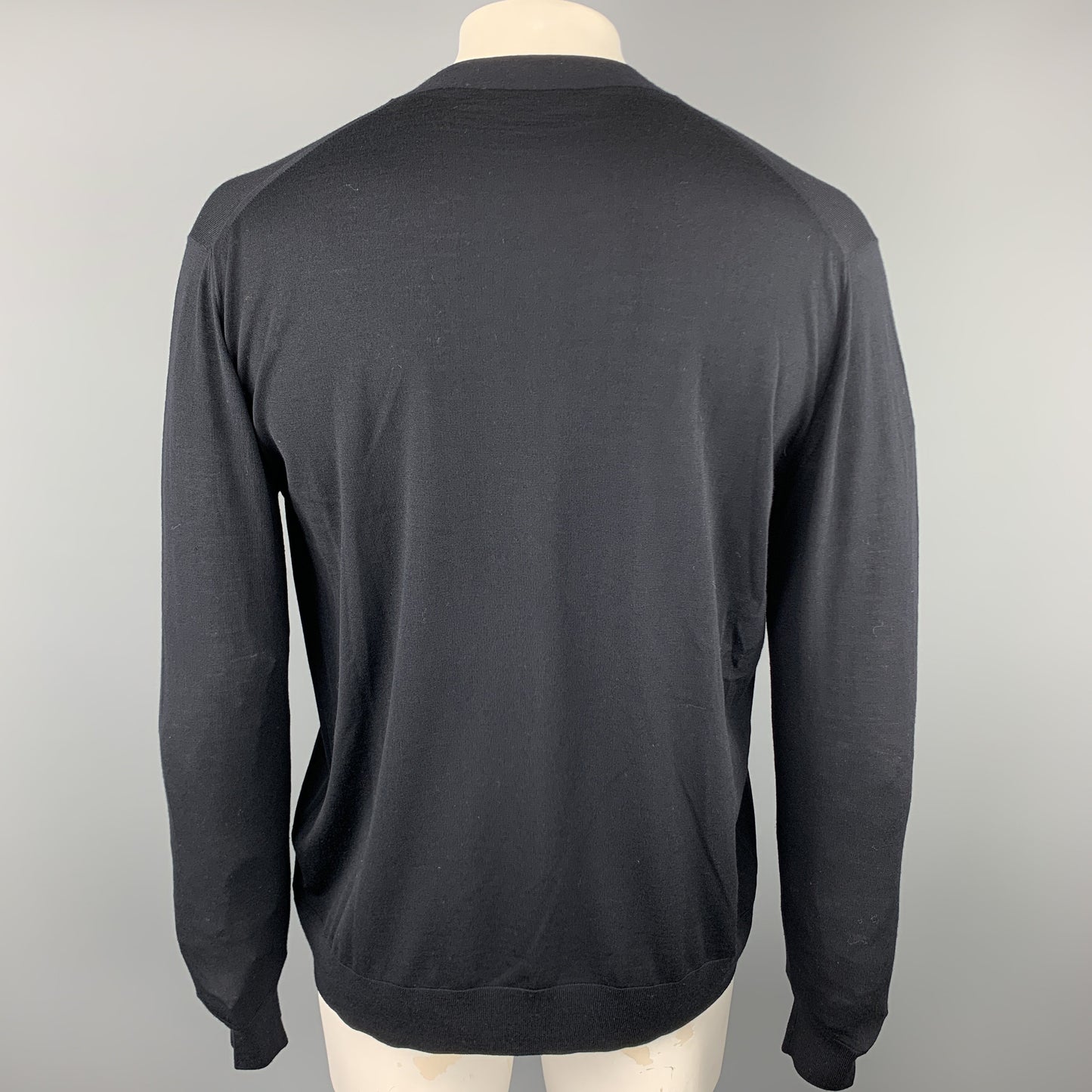 PRADA Size XL Black Solid Lana Wool Cardigan