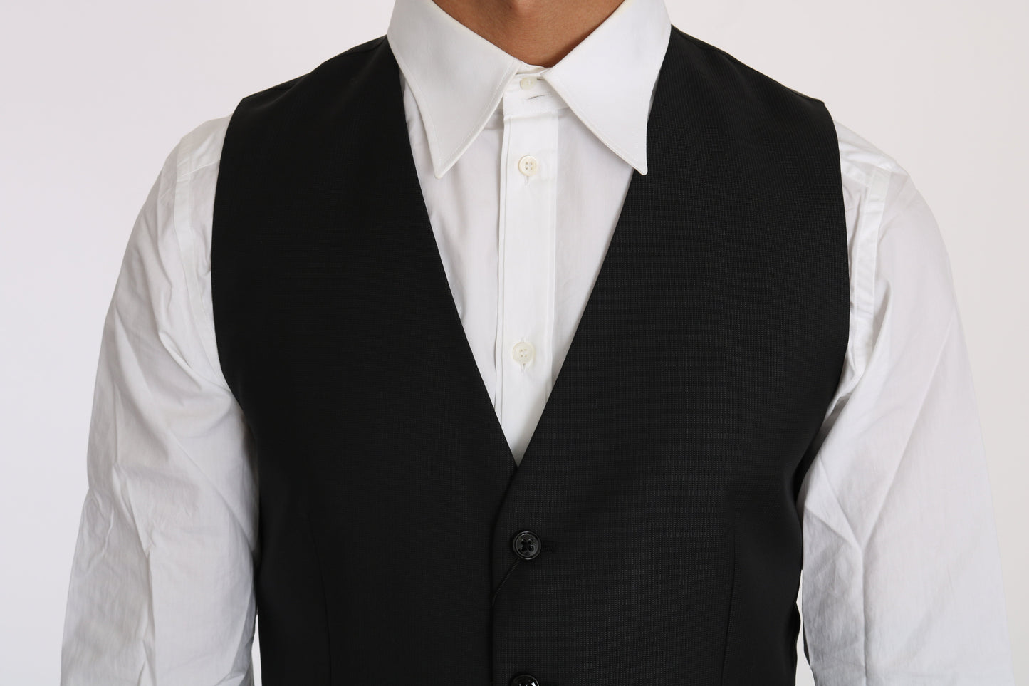 Dolce & Gabbana Black Solid Wool Silk Waistcoat Men's Vest