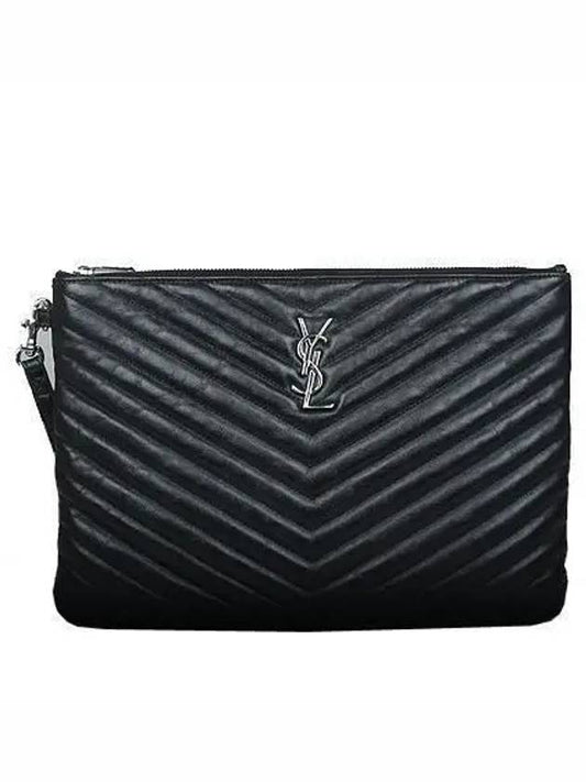 Saint Laurent 559193 YSL silver logo black leather mattrasse clutch bag