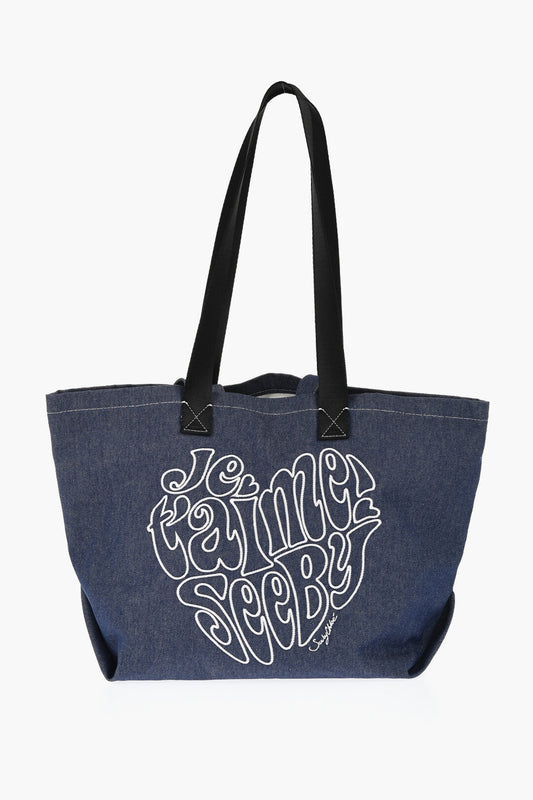 Chloe See By Denim Tote Bag With Embossed Embroidery