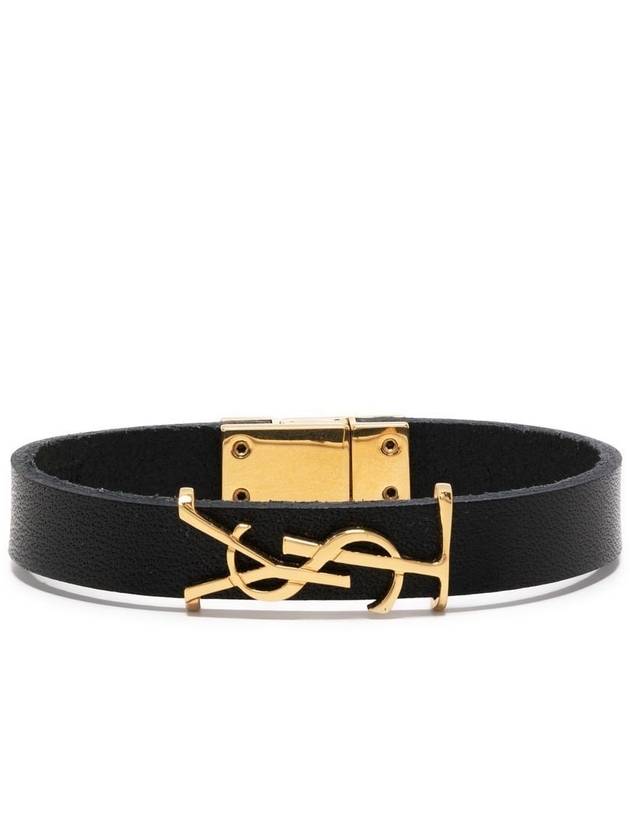 Saint Laurent Monogram Logo Leather Bracelet Black