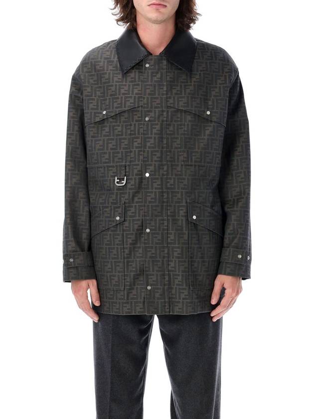 Fendi Waxed FF Jacquard Blouson Jacket Brown