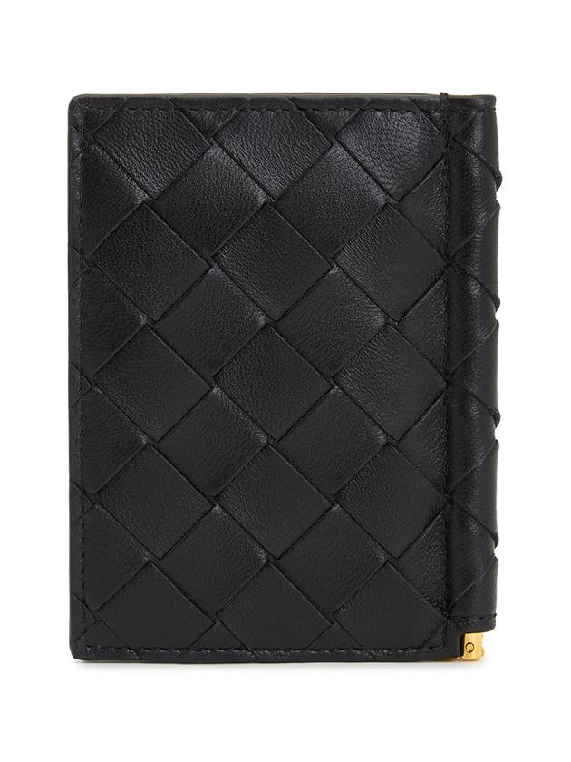 Bottega Veneta Bill Clip Intrecciato Flap Card Wallet Black