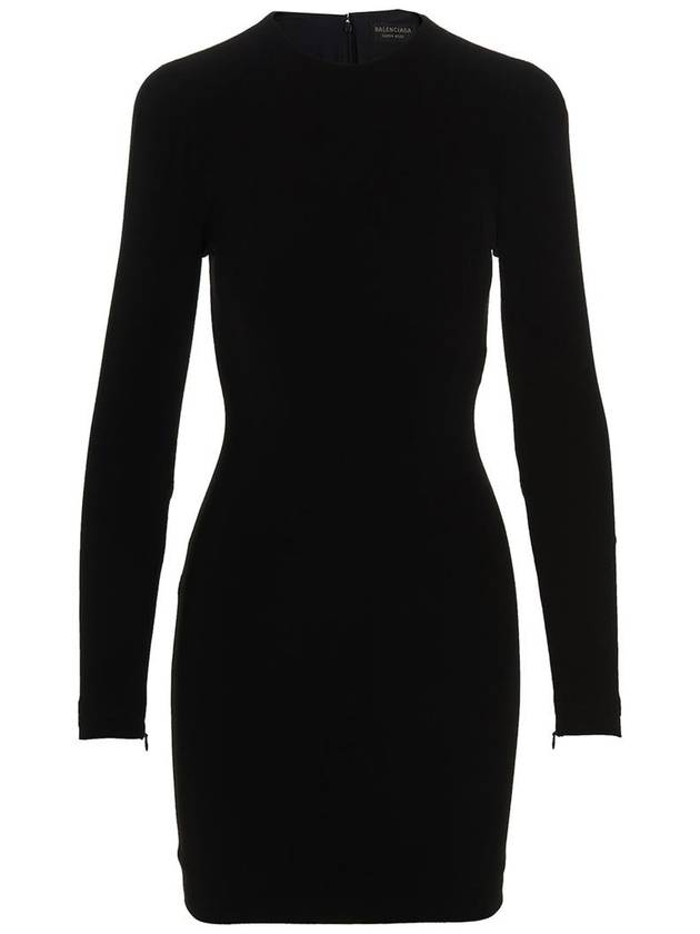Balenciaga Women's Shoulder Pad Crew Neck Midi Dress Black