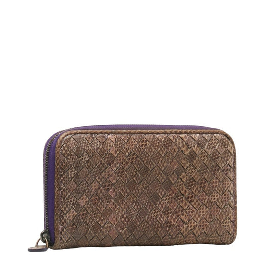 Bottega Veneta  Intrecciato Long Zip Wallet in Snakeskin Leather Purple