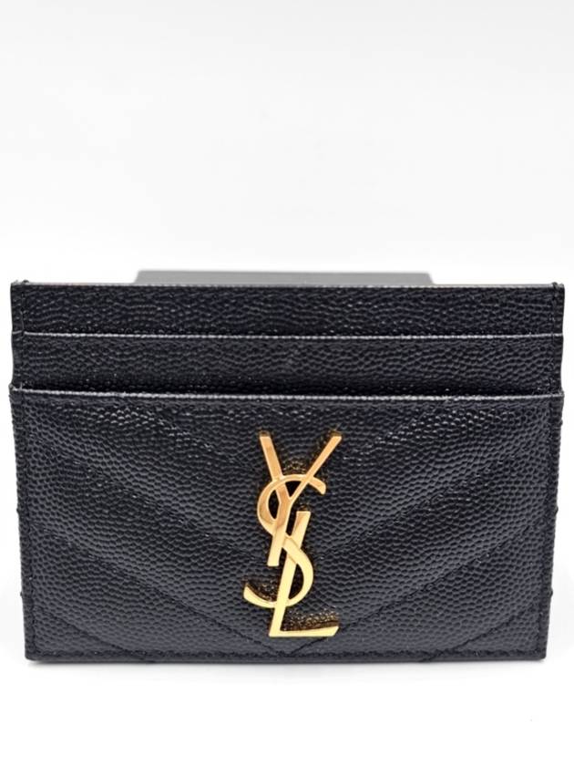 Saint Laurent Gold Hardware Matelasse Caviar Leather Card Wallet Black
