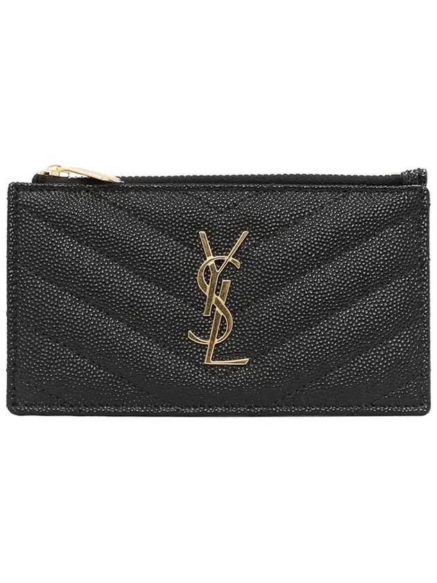 Saint Laurent Monogram Fragment Zipper Card Wallet Black