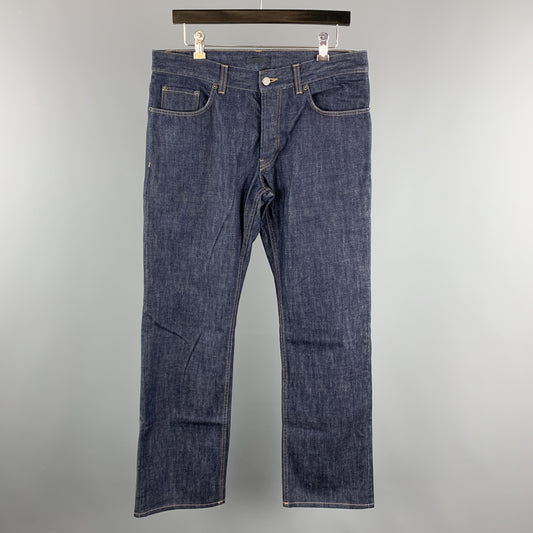 PRADA Size 33 Indigo Contrast Stitch Denim Button Fly Jeans