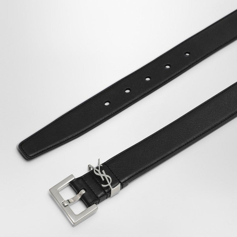 Saint Laurent Cassandre Black Smooth Leather Belt Women