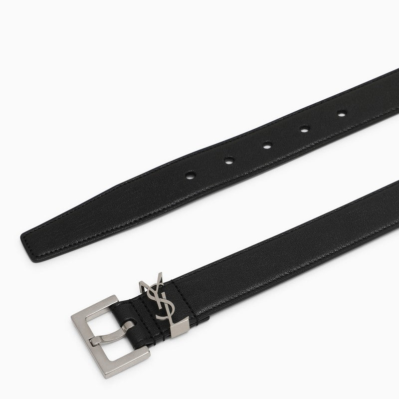 Saint Laurent Cassandre Black Leather Belt Men