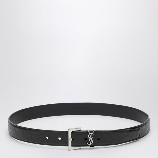 Saint Laurent Black Cassandre Belt In Grained Leather Men