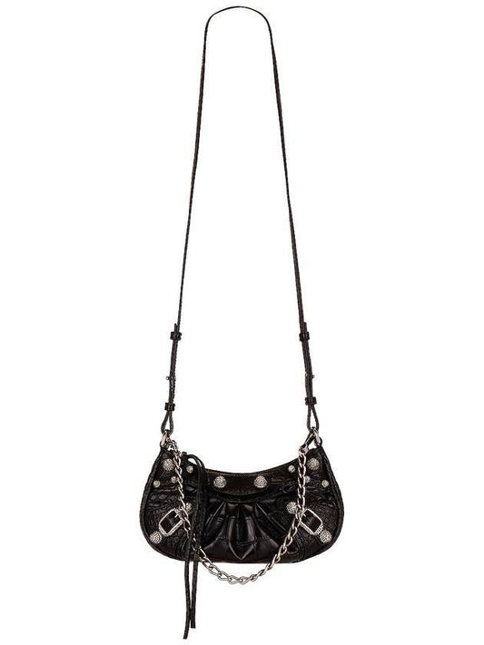 Balenciaga Le Cagol Mini Silver Chain Crocodile Shoulder Bag Black