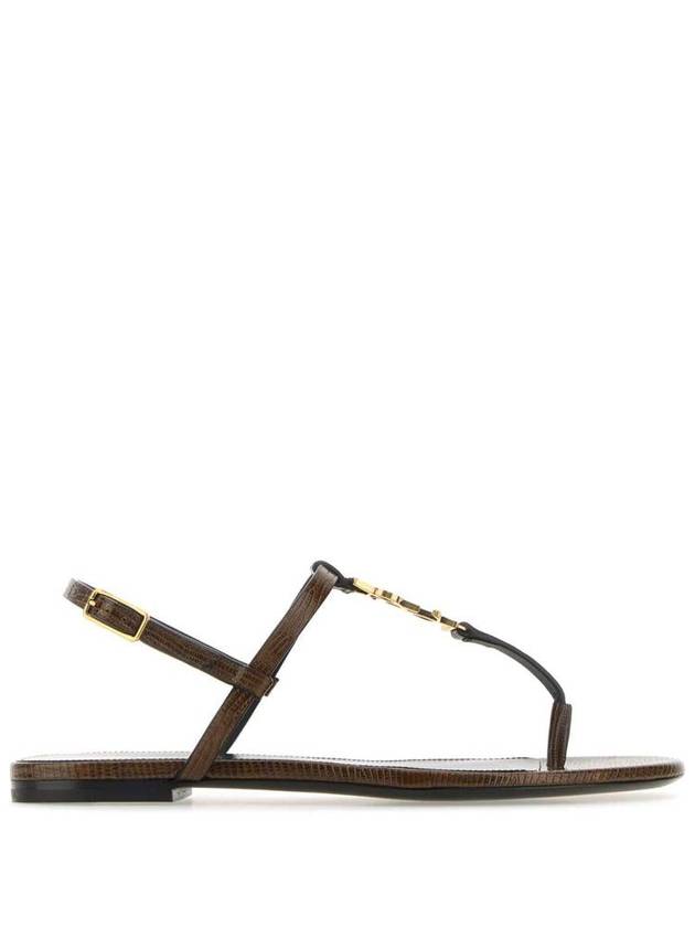 Saint Laurent Logo Plaque Open Toe Sandals Brown