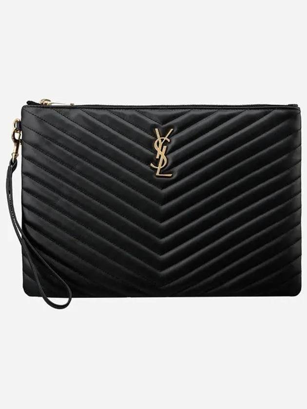 Saint Laurent Gold Monogram Matelasse Clutch Bag Black