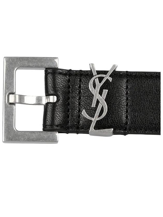 Saint Laurent Silver Hardware Monogram Buckle Leather Belt Black