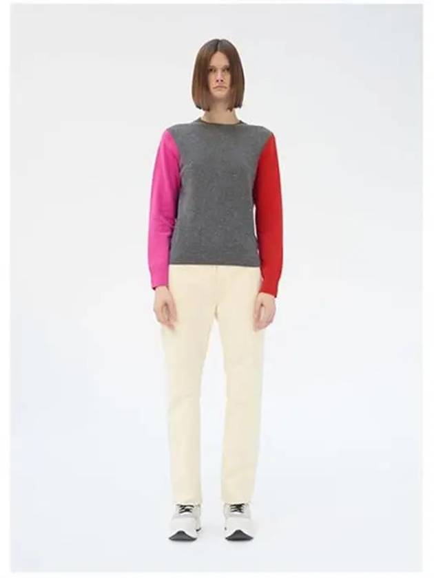 CELINE Crewneck Color Block Wool Knit Top Grey