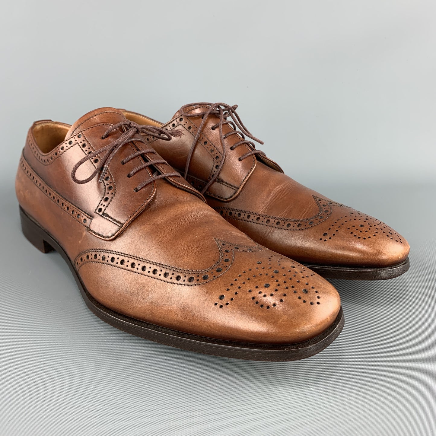 PRADA Size 10.5 Tan Leather Wingtip Lace Up Brogues