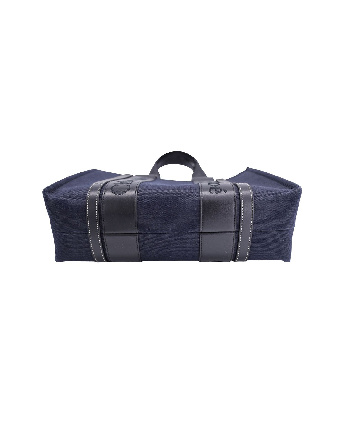 Chloe Medium Woody Tote in Blue Canvas and Black Calfskin Leather