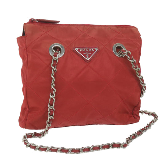 PRADA Chain Shoulder Bag Nylon Red  64948