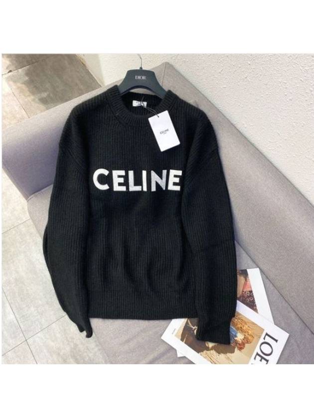 CELINE Logo Oversized Wool Knit Top Black