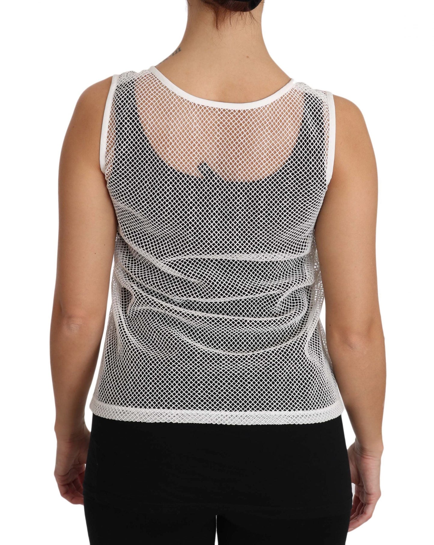 Dolce & Gabbana White Net  Transparent Sleeveless Tank Women's Top
