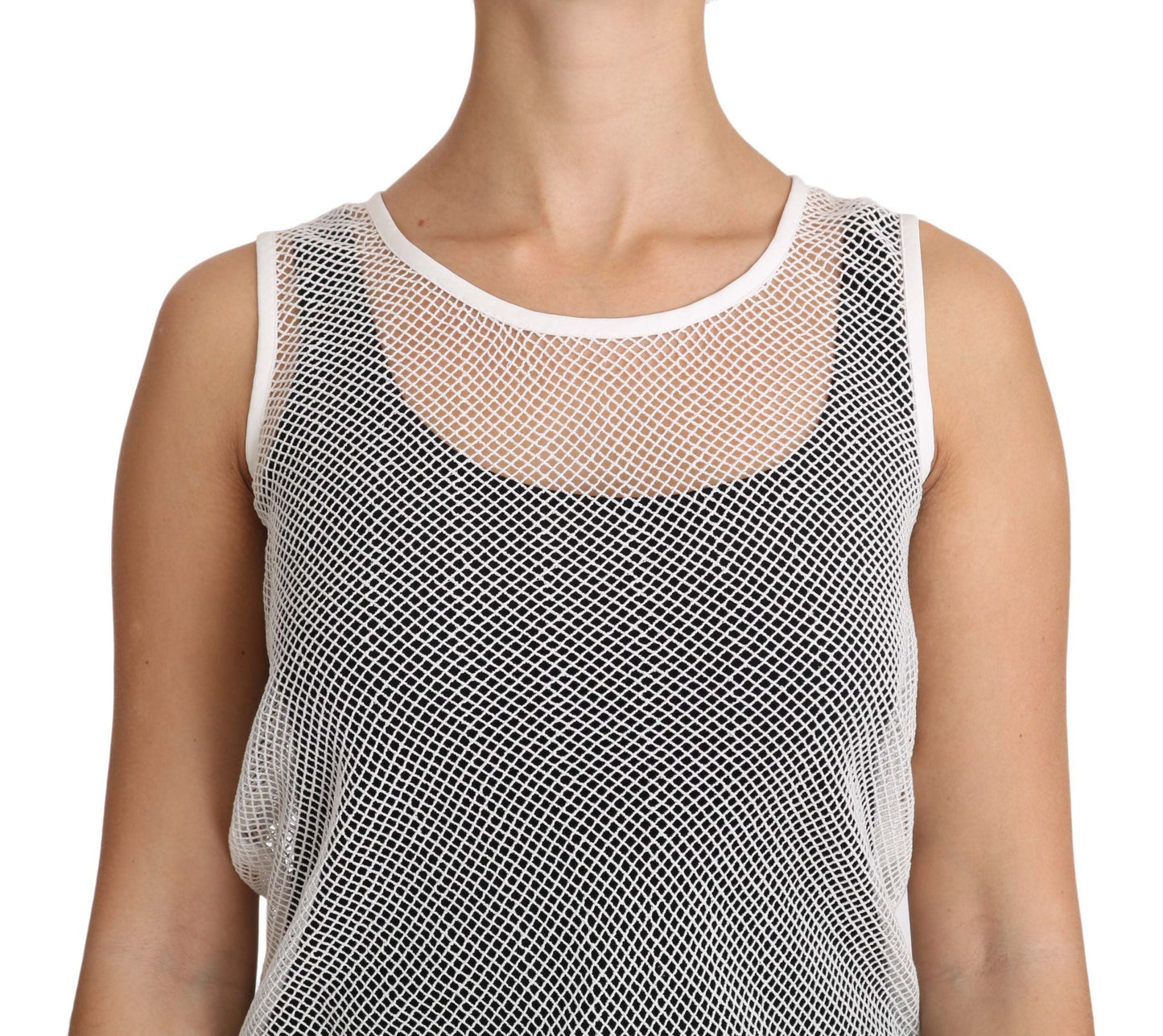 Dolce & Gabbana White Net  Transparent Sleeveless Tank Women's Top