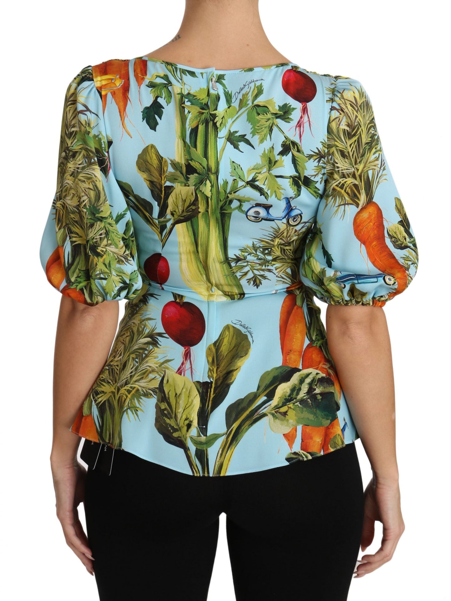 Dolce & Gabbana Multicolor Vegetable Print Silk Top Peplum Wrap Women's Blouse
