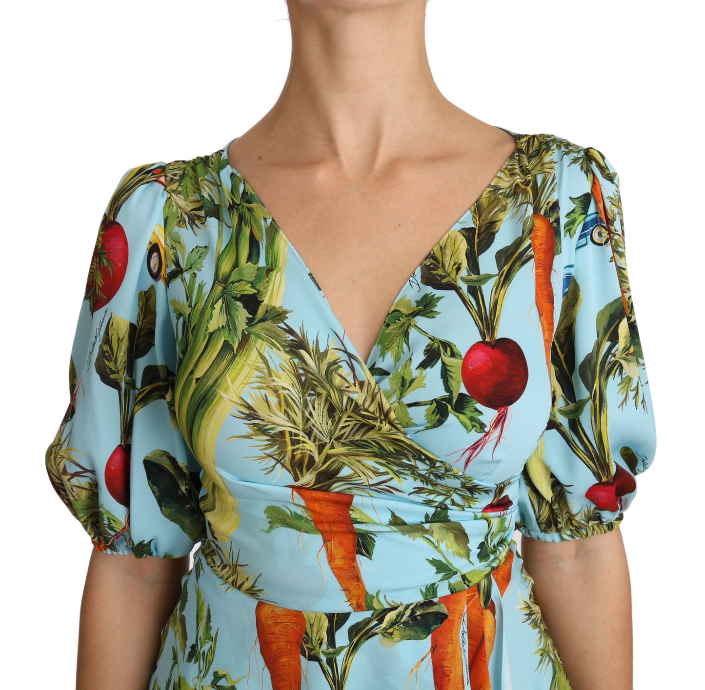 Dolce & Gabbana Multicolor Vegetable Print Silk Top Peplum Wrap Women's Blouse