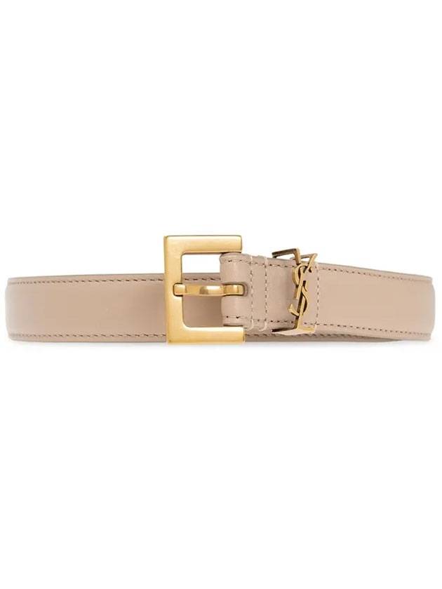 Saint Laurent Monogram Square Leather Belt Beige