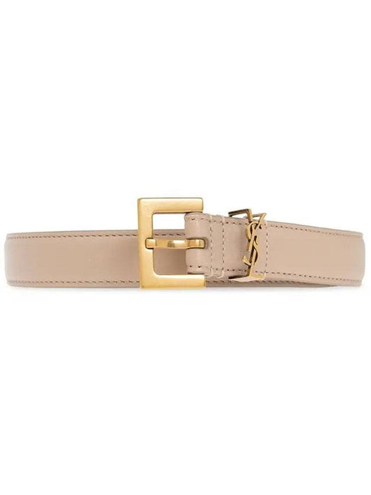 Saint Laurent Monogram Square Leather Belt Beige