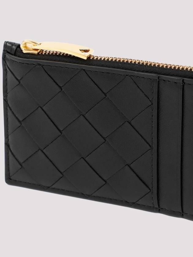 Bottega Veneta Intrecciato Zipper Leather Card Wallet Black