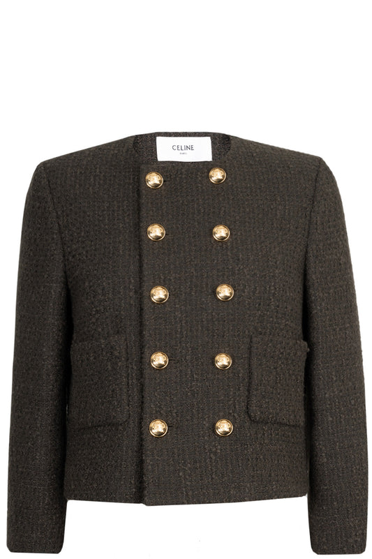 CELINE Chasseur Jacket Bouclé Tweed Khaki