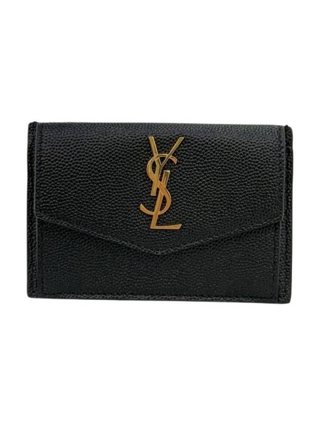 Saint Laurent Uptown Grain De Poudre Embossed Leather Flap Card Case Black