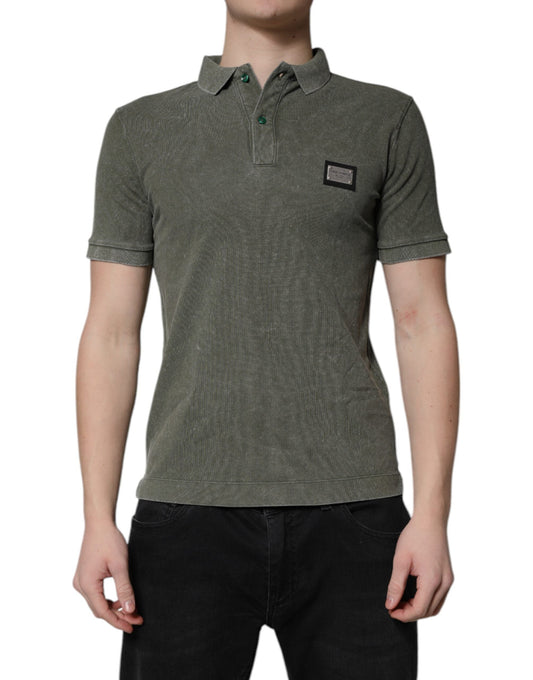 Dolce & Gabbana Army Green Logo Plaque Cotton Polo Shirt Men's T-shirt