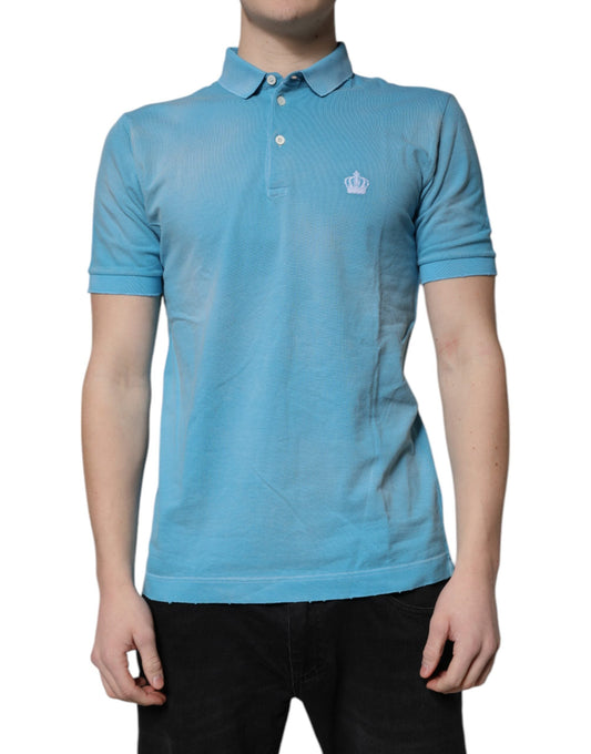 Dolce & Gabbana Blue Cotton Crown Collared Men Polo Men's T-shirt ()