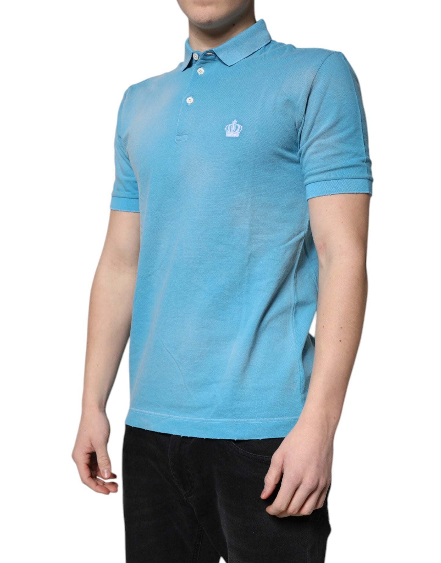 Dolce & Gabbana Blue Cotton Crown Collared Men Polo Men's T-shirt ()
