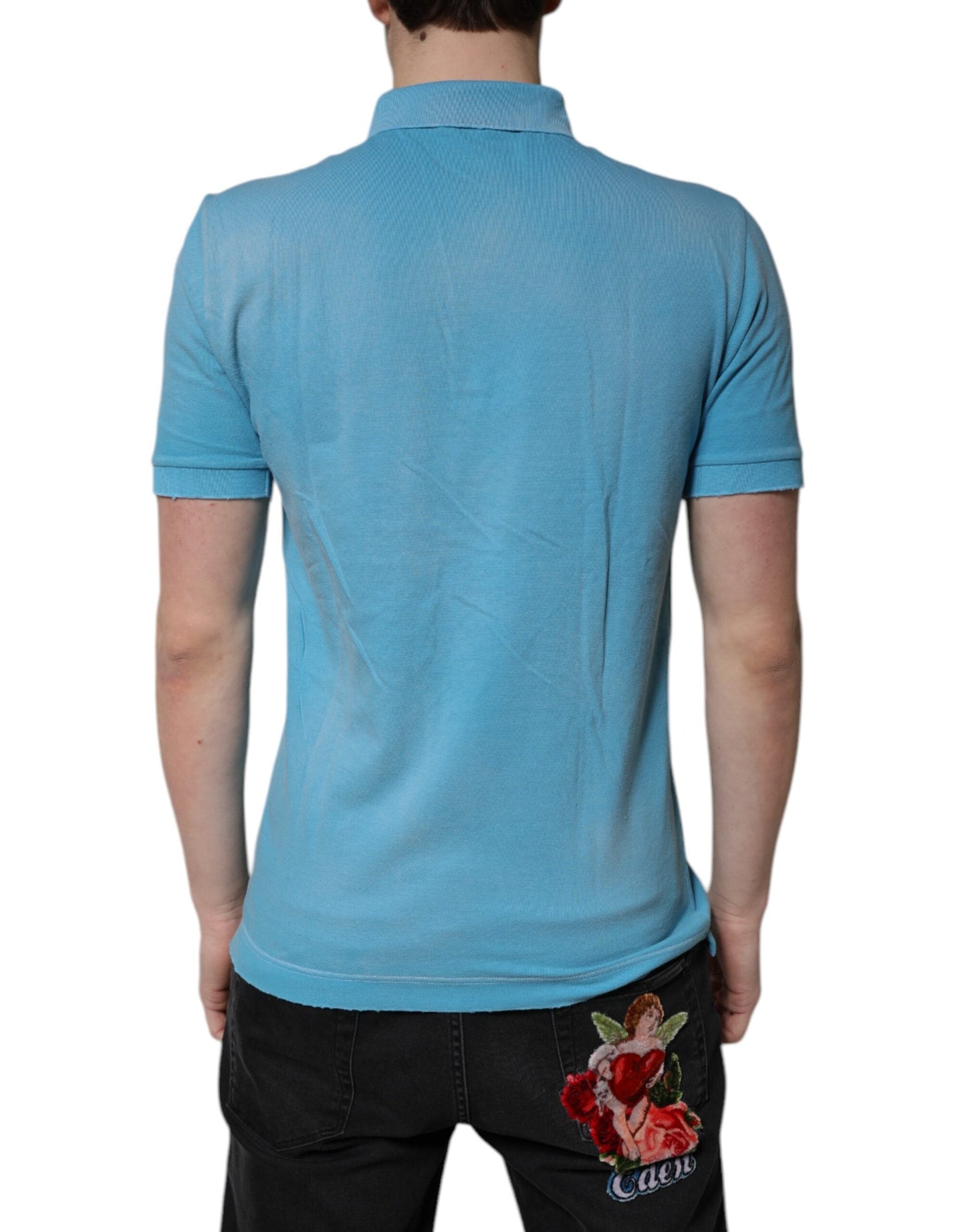 Dolce & Gabbana Blue Cotton Crown Collared Men Polo Men's T-shirt ()