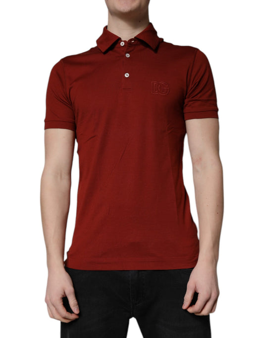 Dolce & Gabbana Red Cotton DG Logo Collared Men Polo Men's T-shirt