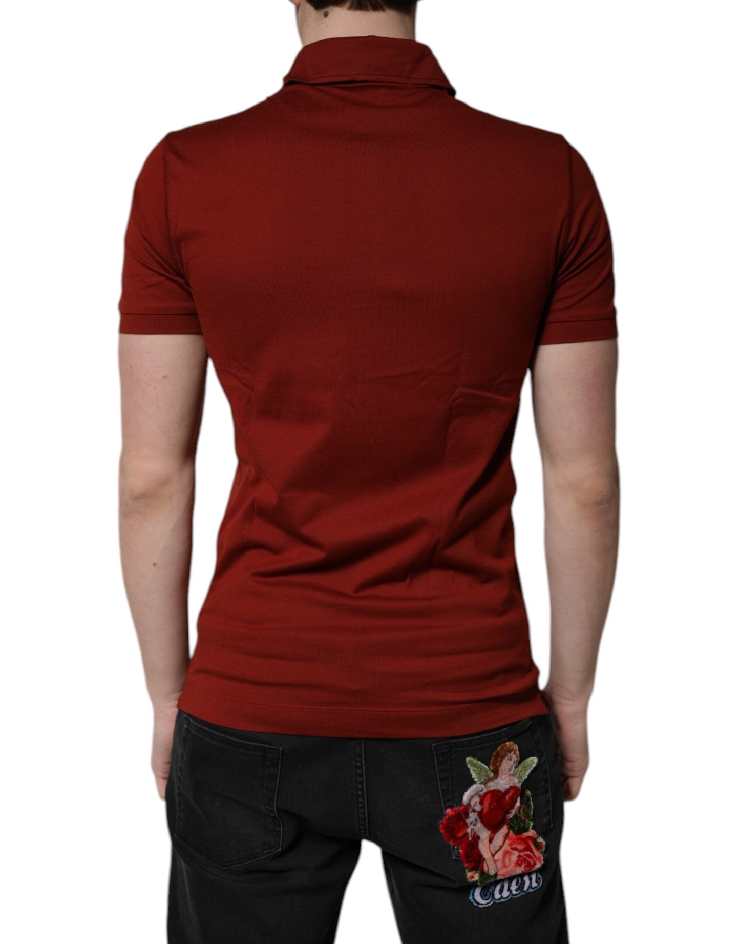 Dolce & Gabbana Red Cotton DG Logo Collared Men Polo Men's T-shirt