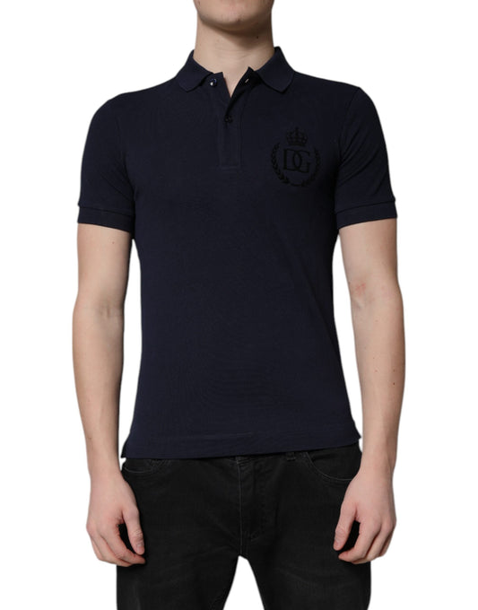 Dolce & Gabbana Dark Blue Cotton Crown Collared Polo Men's T-shirt