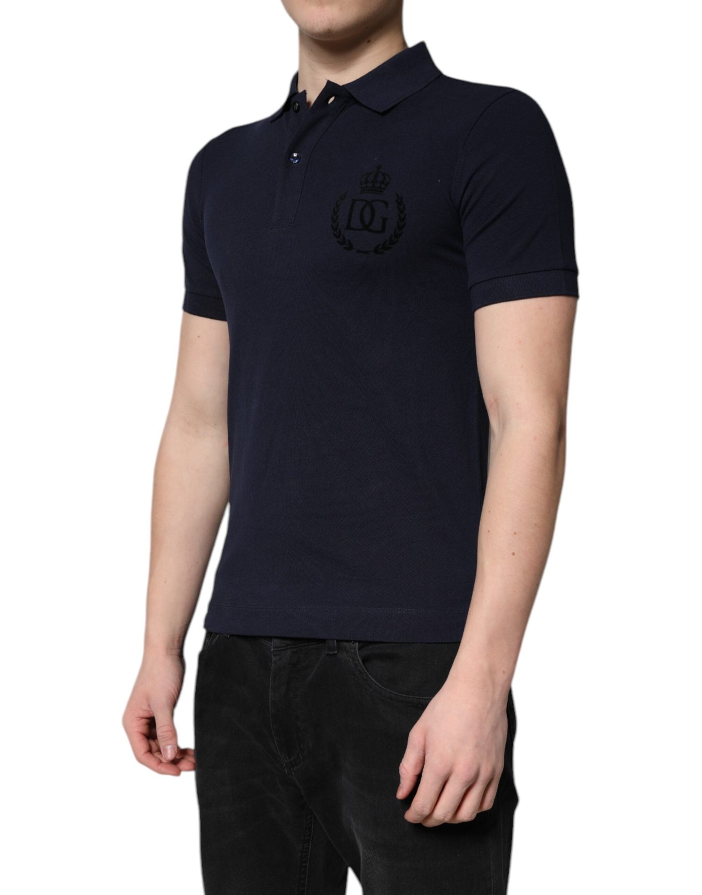 Dolce & Gabbana Dark Blue Cotton Crown Collared Polo Men's T-shirt