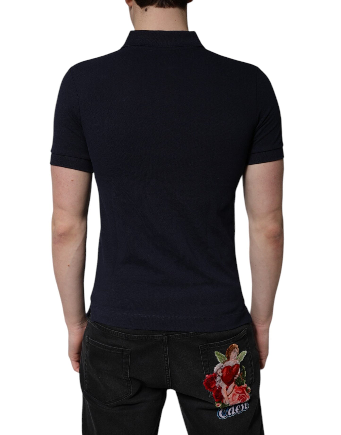 Dolce & Gabbana Dark Blue Cotton Crown Collared Polo Men's T-shirt