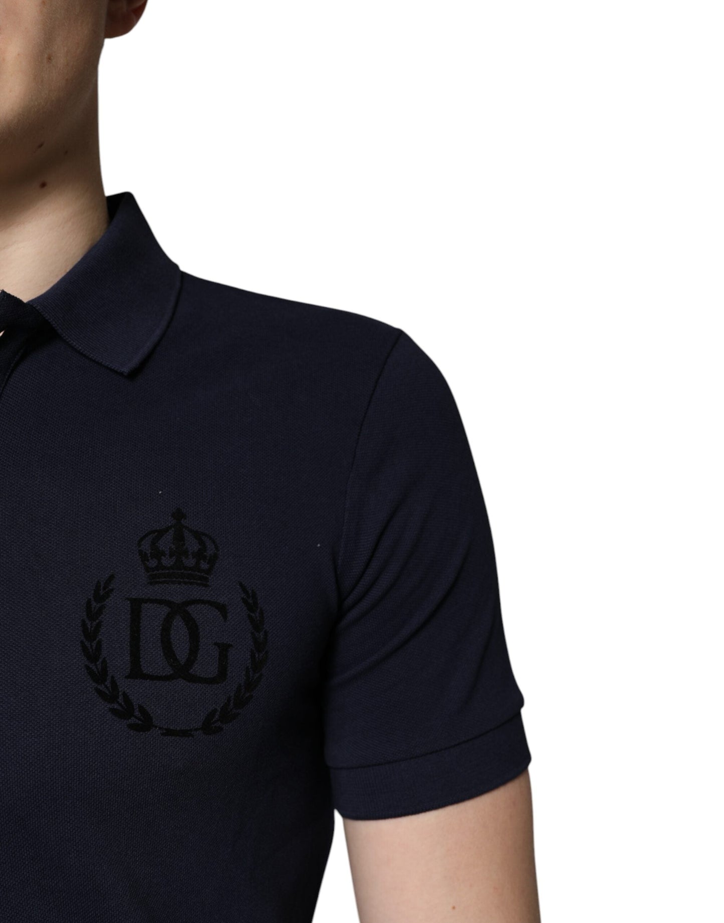 Dolce & Gabbana Dark Blue Cotton Crown Collared Polo Men's T-shirt